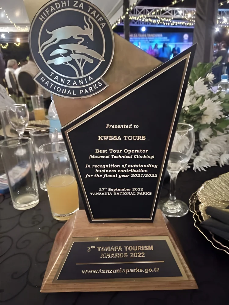 TANAPA 2022 Mawenzi Technical Climbing trophy presented to Kwesa Tours